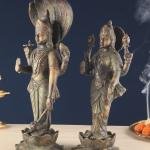 Vintage Brass Vishnu & Lakshmi Divine Pair | 17.5" x 7" x 5" (44.45 x 18 x 12.5 cm) | 13 kg Sacred Art | Eternal Blessing Murti